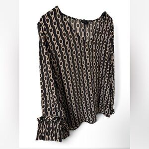 Worthington Black Blouse with Beige Chain Print